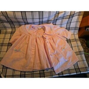 Vintage 12 Months 2 Piece Dress Overcoat Jacket Easter Flowers Lace Pink  Outfit